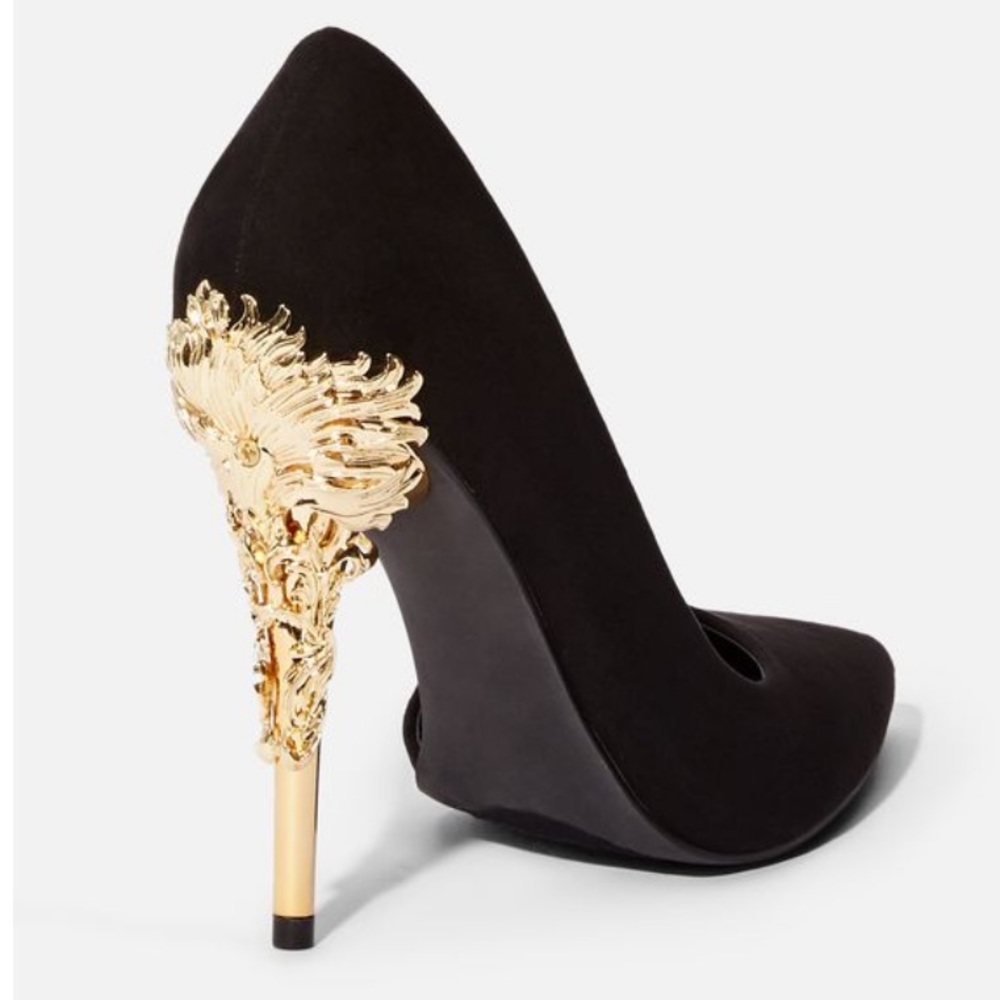 NWT JustFab Katniss Black & Gold Pumps Size 7